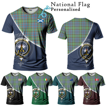 Whitelaw Tartan T-Shirt with Personalised National Flag and Family Crest Half Style