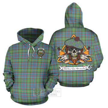 Whitelaw Tartan Hoodie with Family Crest and Bearded Skull Holding Bottles of Whiskey