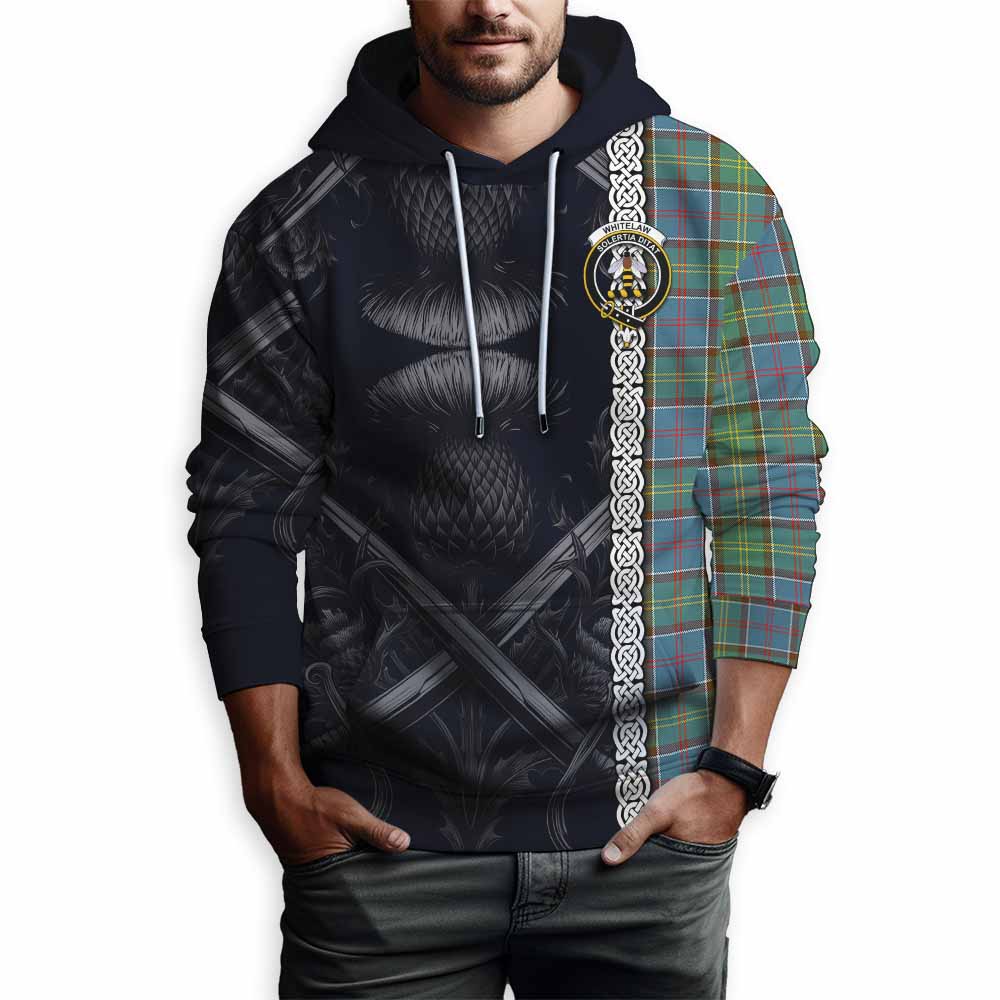 Tartan Vibes Clothing Whitelaw Tartan Hoodie with Family Crest Cross Sword Thistle Celtic Vibes