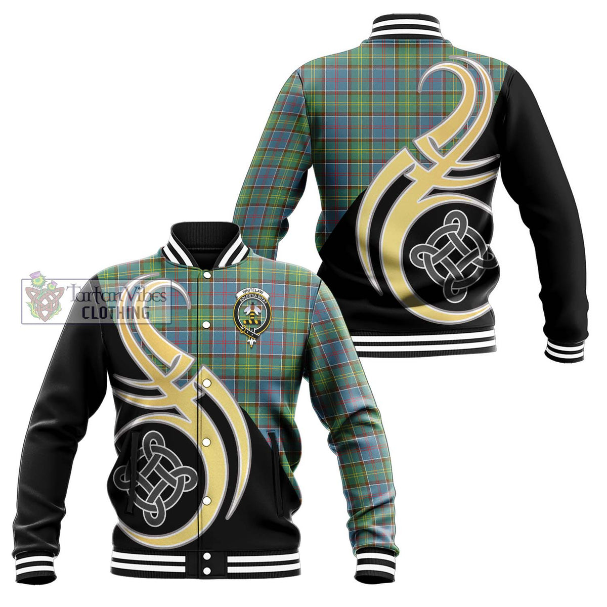 Whitelaw Tartan Baseball Jacket with Family Crest and Celtic Symbol Style Unisex - Tartan Vibes Clothing
