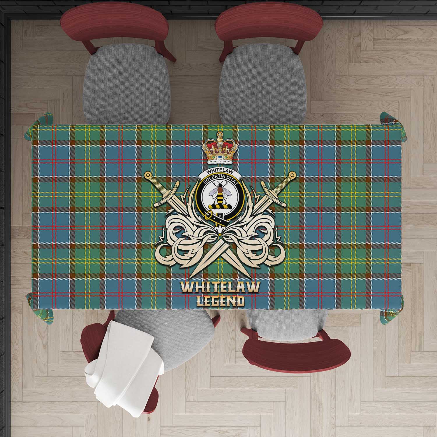 Tartan Vibes Clothing Whitelaw Tartan Tablecloth with Clan Crest and the Golden Sword of Courageous Legacy