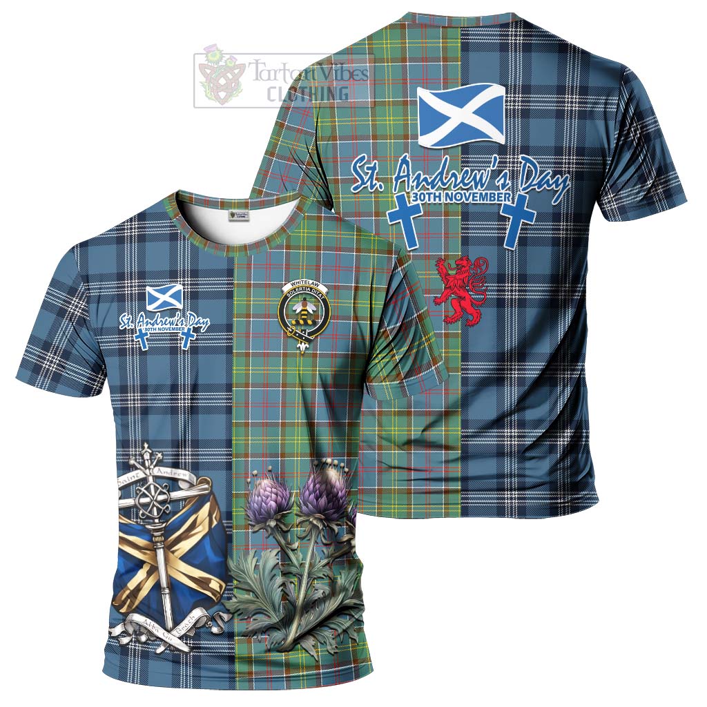 Tartan Vibes Clothing Whitelaw Tartan T-Shirt Happy St. Andrew's Day Half Tartan Style