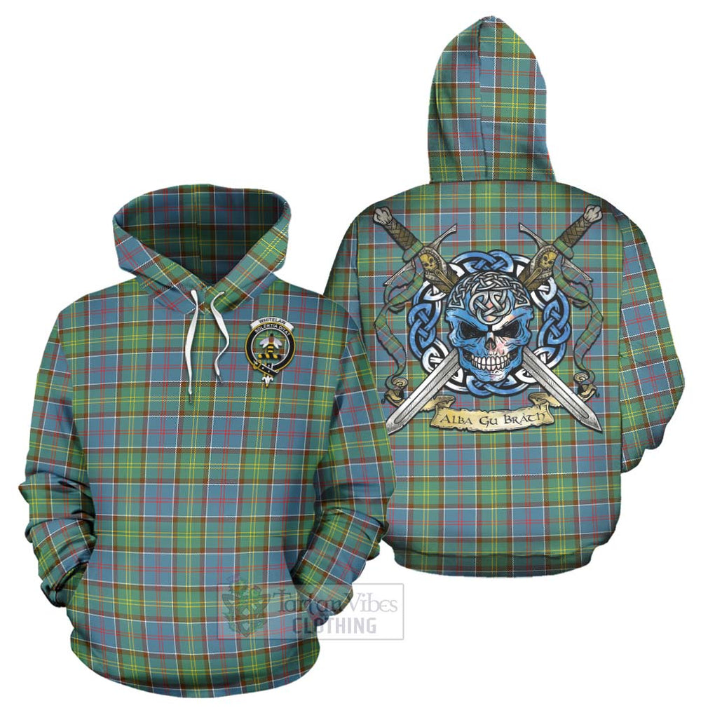 Tartan Vibes Clothing Whitelaw Tartan Hoodie with Family Crest Celtic Skull Style