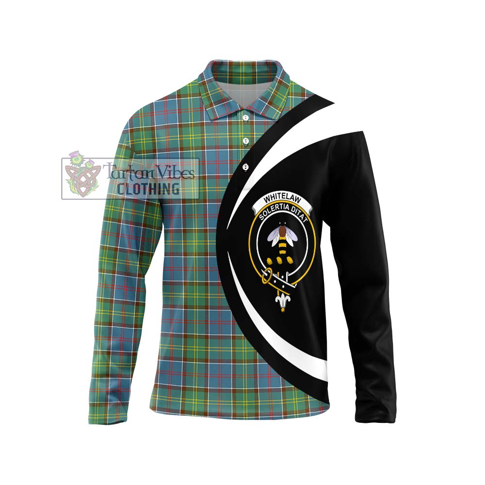 Tartan Vibes Clothing Whitelaw Tartan Long Sleeve Polo Shirt with Family Crest Circle Style