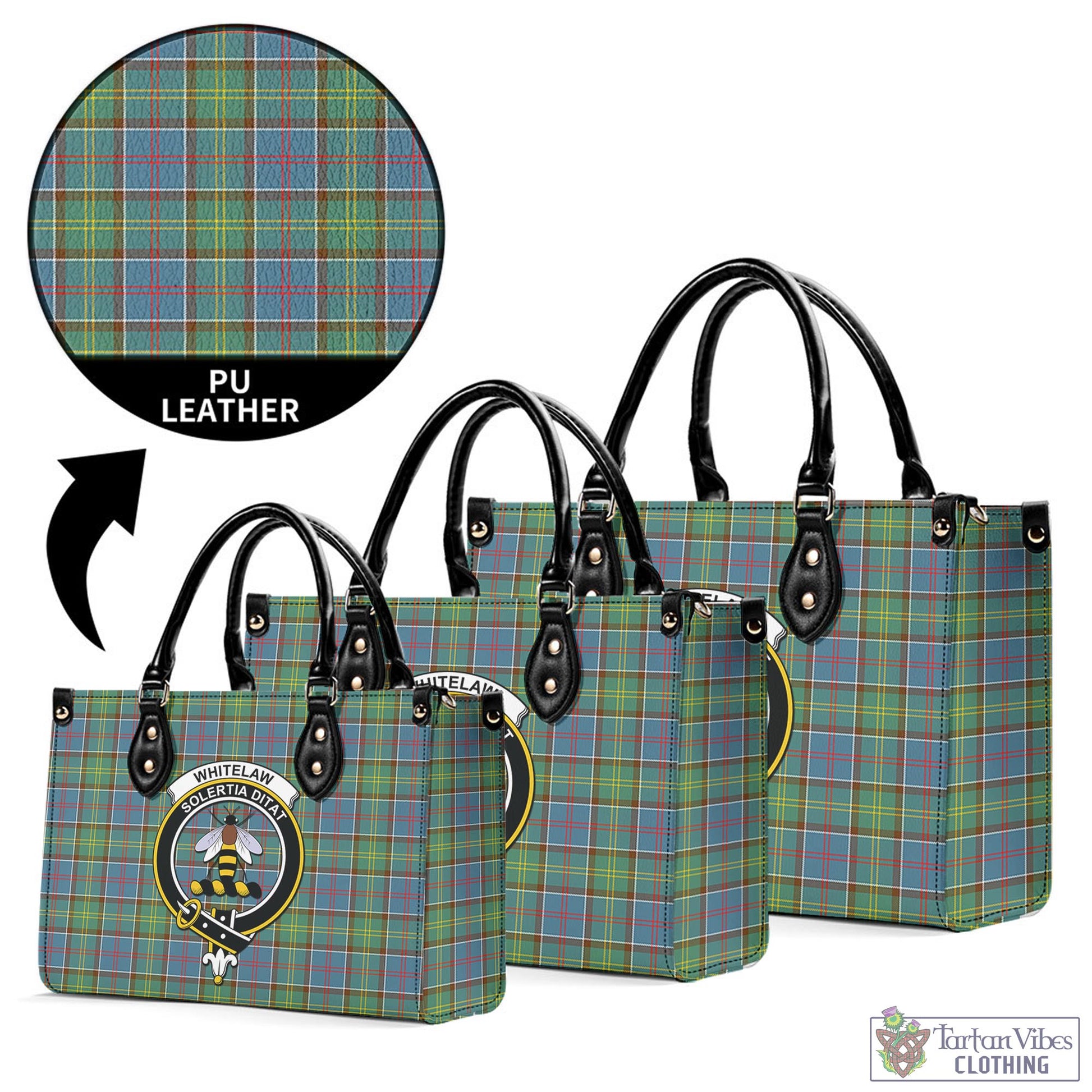 Tartan Vibes Clothing Whitelaw Tartan Luxury Leather Handbags with Family Crest