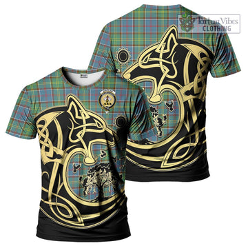 Whitelaw Tartan T-Shirt with Family Crest Celtic Wolf Style