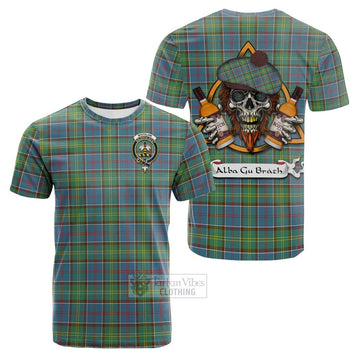 Whitelaw Tartan Cotton T-shirt with Family Crest and Bearded Skull Holding Bottles of Whiskey