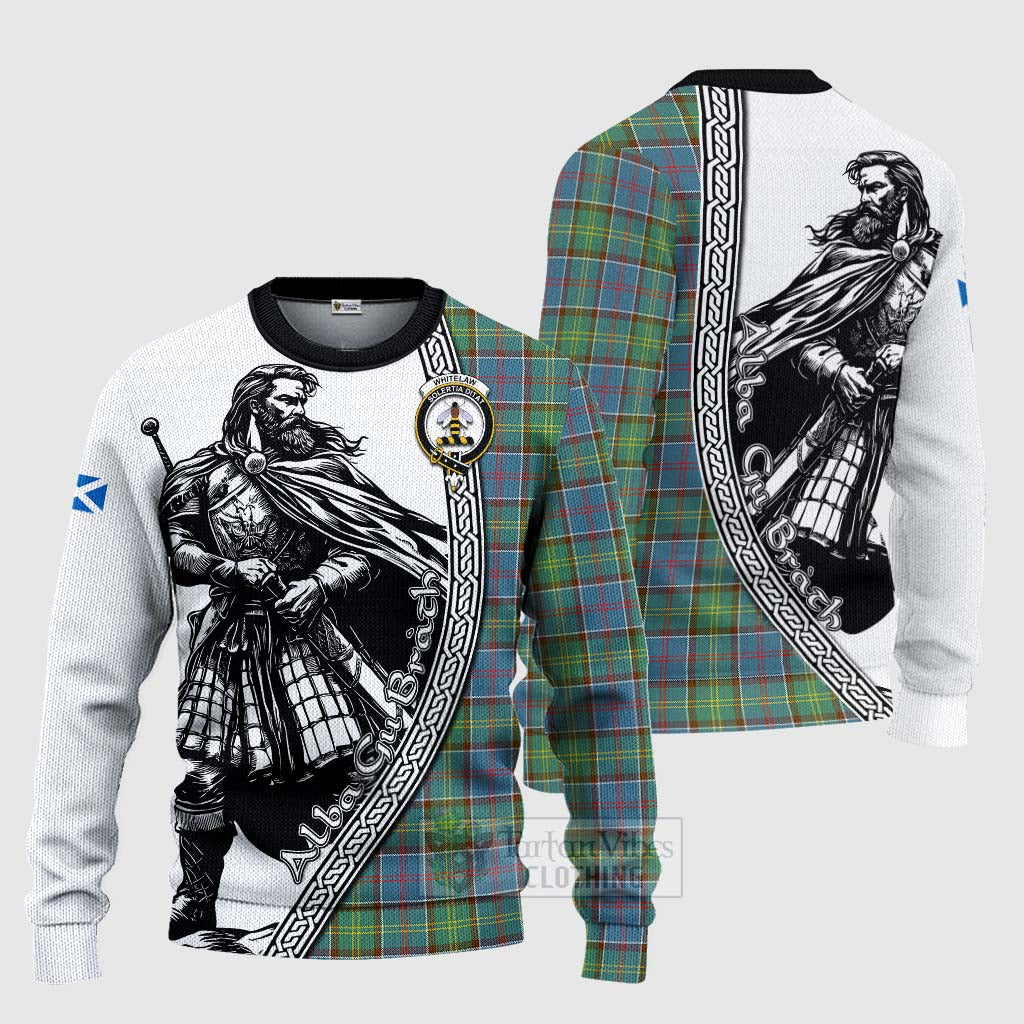 Tartan Vibes Clothing Whitelaw Tartan Clan Crest Knitted Sweater with Highlander Warrior Celtic Style