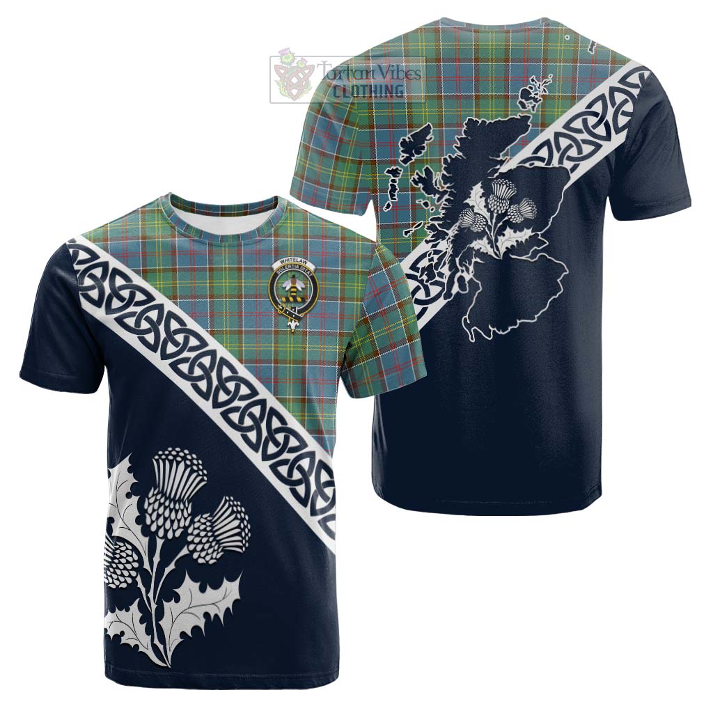 Tartan Vibes Clothing Whitelaw Tartan Cotton T-shirt Featuring Thistle and Scotland Map