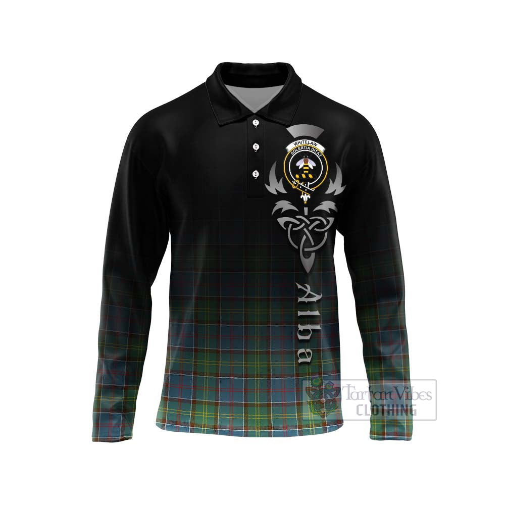 Tartan Vibes Clothing Whitelaw Tartan Long Sleeve Polo Shirt Featuring Alba Gu Brath Family Crest Celtic Inspired