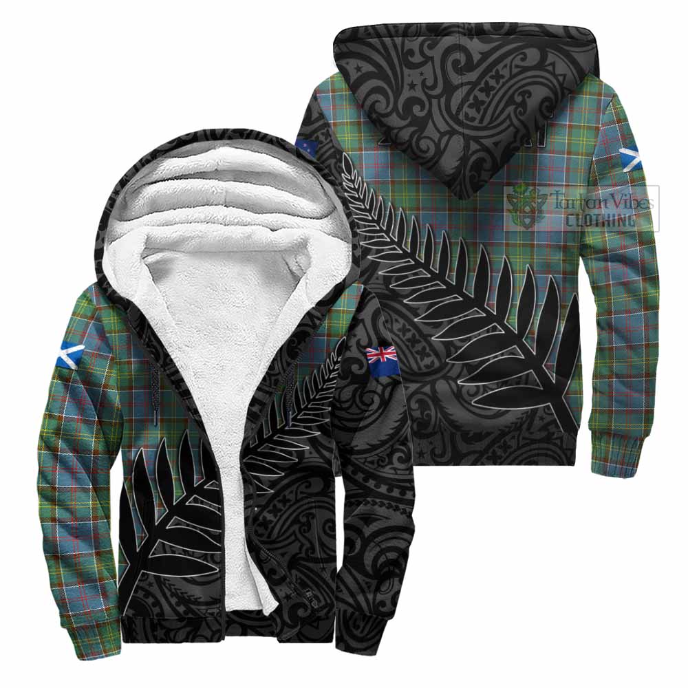 Tartan Vibes Clothing Whitelaw Crest Tartan Sherpa Hoodie with New Zealand Silver Fern Half Style