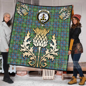 Whitelaw Tartan Quilt with Family Crest and Golden Thistle Style