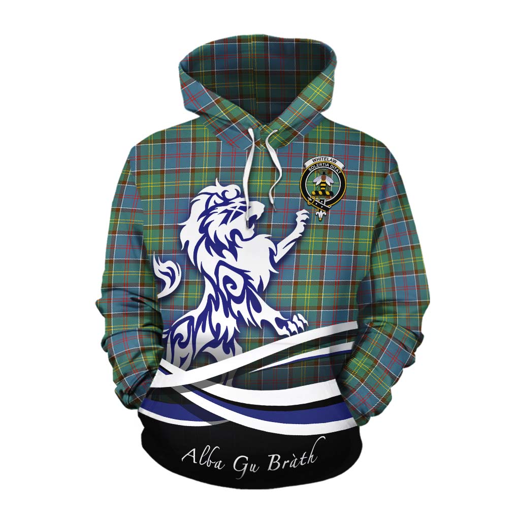 Tartan Vibes Clothing Whitelaw Tartan Cotton Hoodie with Alba Gu Brath Regal Lion Emblem