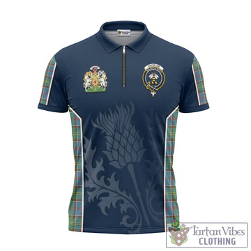 Whitelaw Tartan Zipper Polo Shirt with Family Crest and Scottish Thistle Vibes Sport Style