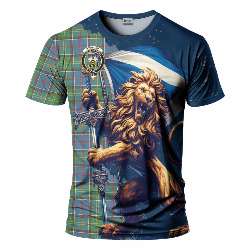 Tartan Vibes Clothing Whitelaw Tartan Family Crest T-Shirt with Scottish Majestic Lion