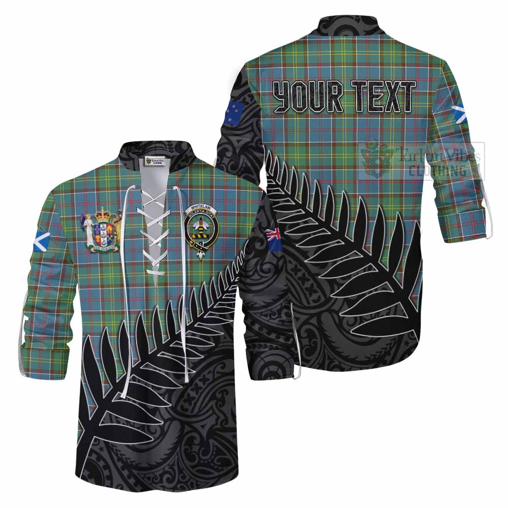 Tartan Vibes Clothing Whitelaw Crest Tartan Ghillie Kilt Shirt with New Zealand Silver Fern Half Style