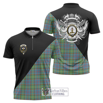 Whitelaw Tartan Zipper Polo Shirt with Family Crest and Military Logo Style