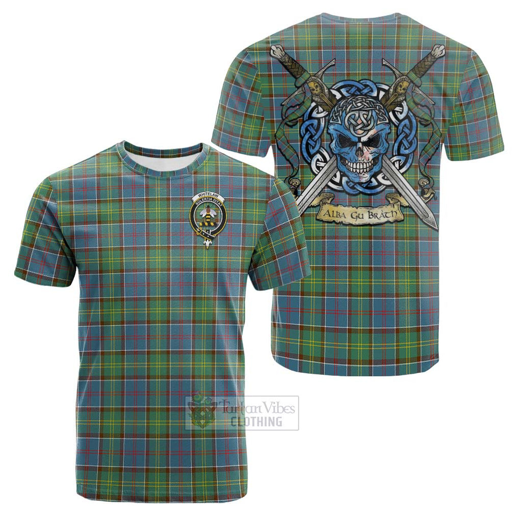 Tartan Vibes Clothing Whitelaw Tartan Cotton T-shirt with Family Crest Celtic Skull Style