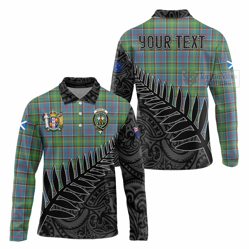 Tartan Vibes Clothing Whitelaw Crest Tartan Long Sleeve Polo Shirt with New Zealand Silver Fern Half Style