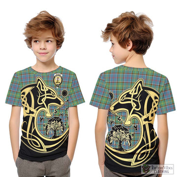 Whitelaw Tartan Kid T-Shirt with Family Crest Celtic Wolf Style