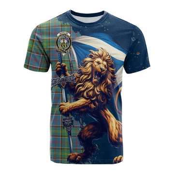 Whitelaw Tartan Family Crest Cotton T-shirt with Scottish Majestic Lion