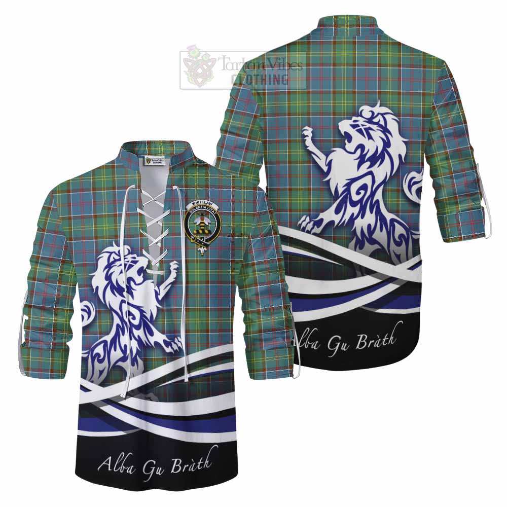 Tartan Vibes Clothing Whitelaw Tartan Ghillie Kilt Shirt with Alba Gu Brath Regal Lion Emblem