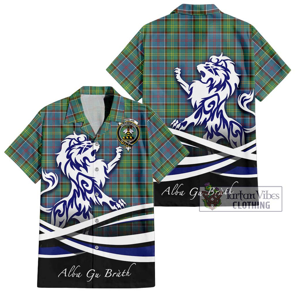 Whitelaw Tartan Short Sleeve Button Shirt with Alba Gu Brath Regal Lion Emblem Kid - Tartanvibesclothing Shop