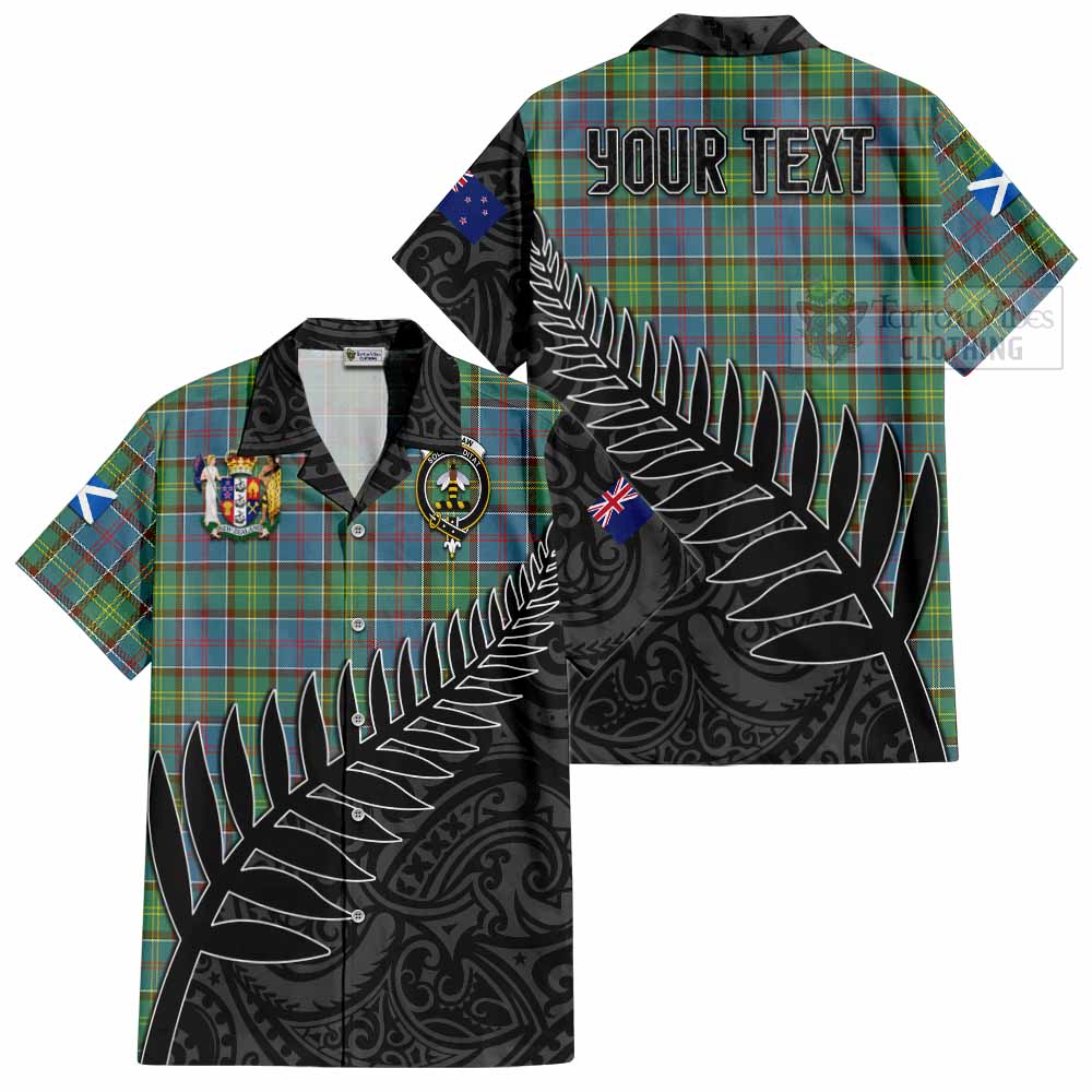 Tartan Vibes Clothing Whitelaw Crest Tartan Short Sleeve Button Shirt with New Zealand Silver Fern Half Style