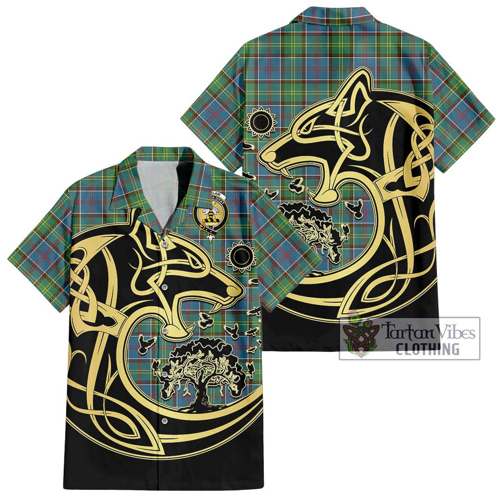 Whitelaw Tartan Short Sleeve Button Shirt with Family Crest Celtic Wolf Style Kid - Tartan Vibes Clothing