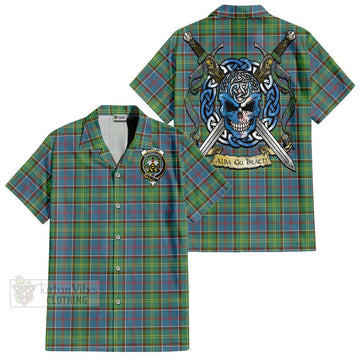 Whitelaw Tartan Short Sleeve Button Shirt with Family Crest Celtic Skull Style