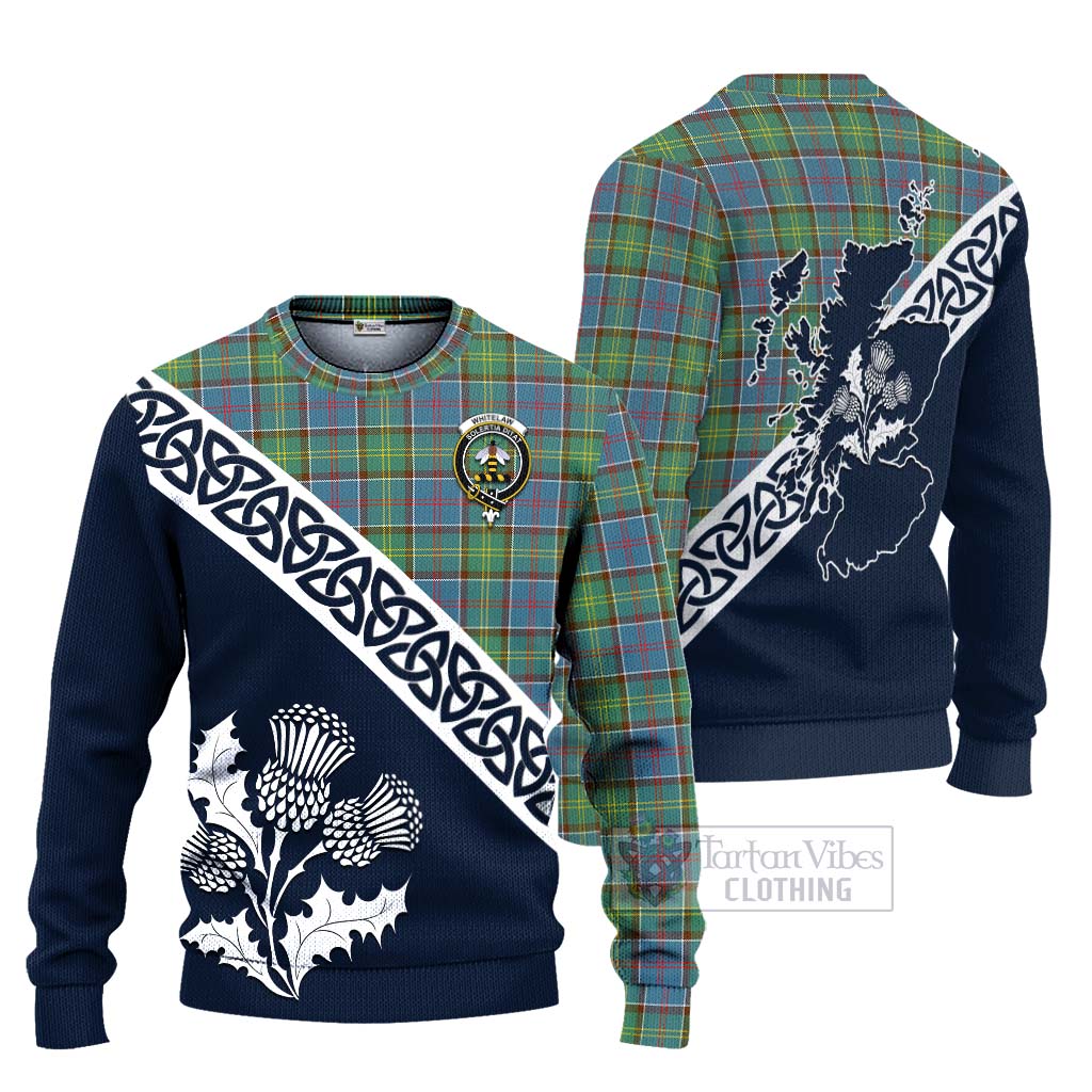 Tartan Vibes Clothing Whitelaw Tartan Knitted Sweater Featuring Thistle and Scotland Map