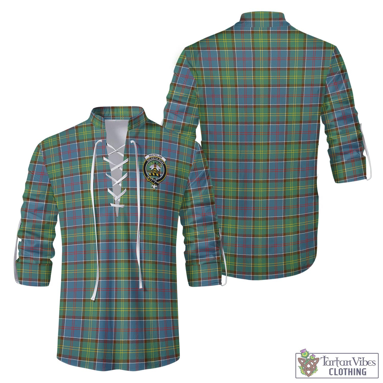 Tartan Vibes Clothing Whitelaw Tartan Men's Scottish Traditional Jacobite Ghillie Kilt Shirt with Family Crest