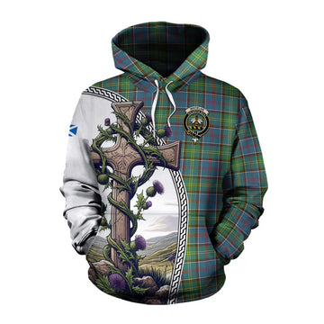 Whitelaw Tartan Cotton Hoodie with Family Crest and St. Andrew's Cross Accented by Thistle Vines Pullover Hoodie XS - Tartan Vibes Clothing