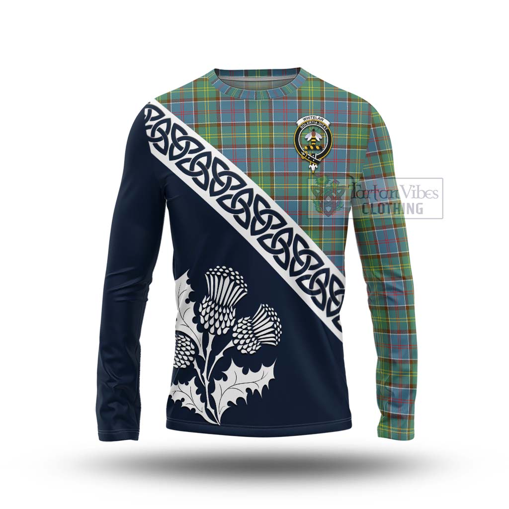 Tartan Vibes Clothing Whitelaw Tartan Long Sleeve T-Shirt Featuring Thistle and Scotland Map