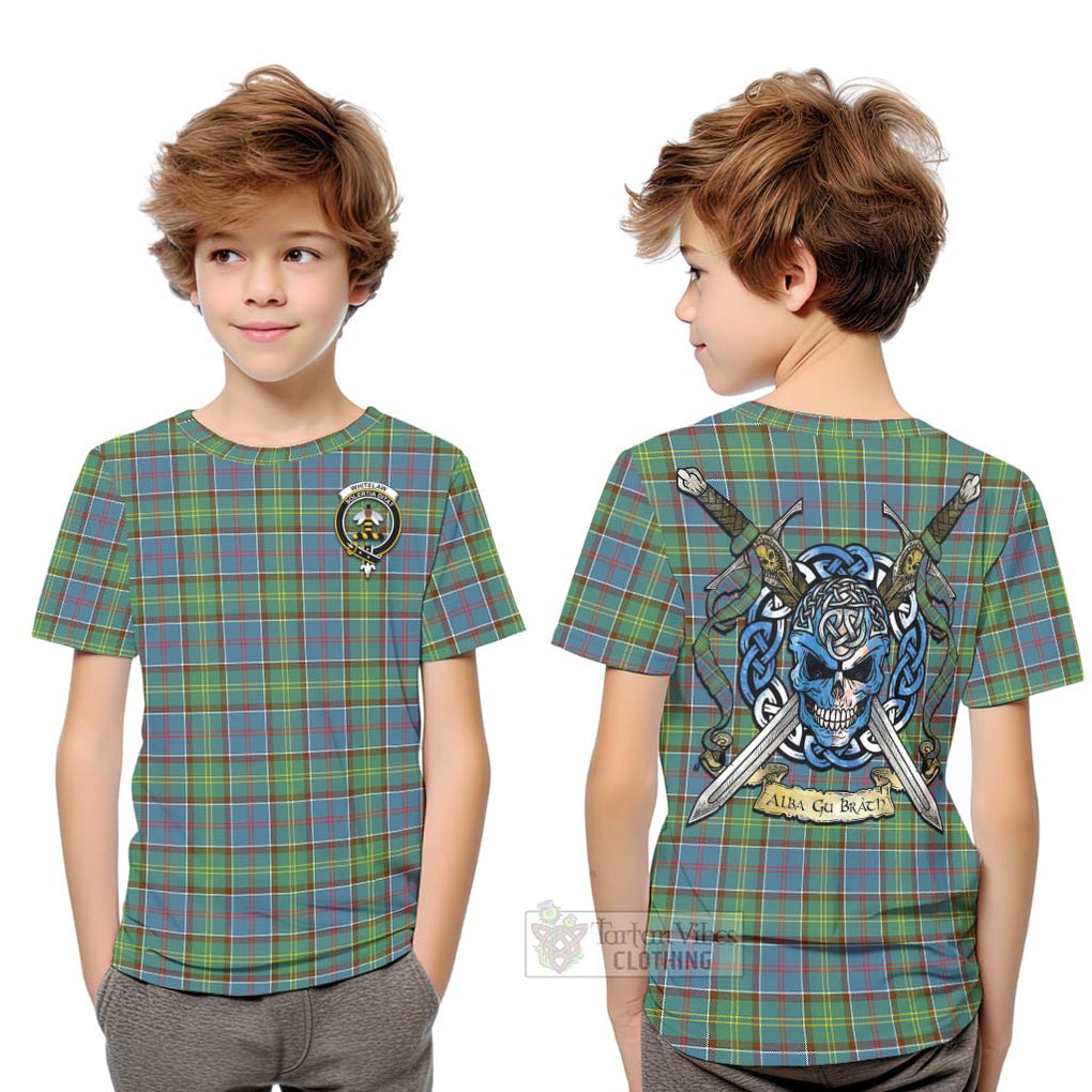 Tartan Vibes Clothing Whitelaw Tartan Kid T-Shirt with Family Crest Celtic Skull Style