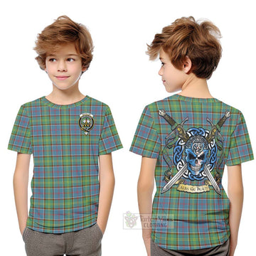 Whitelaw Tartan Kid T-Shirt with Family Crest Celtic Skull Style