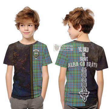 Whitelaw Tartan Family Crest Kid T-Shirt Alba Gu Brath Be Brave Lion Ancient Style - Tartan Vibes Clothing