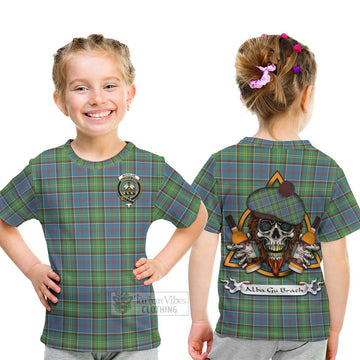 Whitelaw Tartan Kid T-Shirt with Family Crest and Bearded Skull Holding Bottles of Whiskey