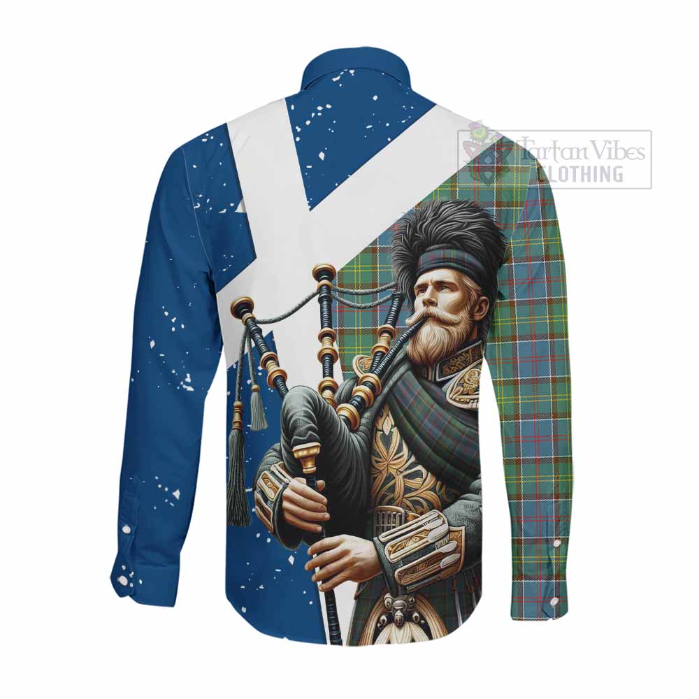 Tartan Vibes Clothing Whitelaw Tartan Long Sleeve Button Shirt with Family Crest Scottish Bagpiper Vibes