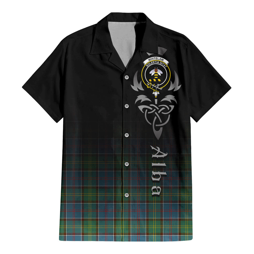 Tartan Vibes Clothing Whitelaw Tartan Short Sleeve Button Up Featuring Alba Gu Brath Family Crest Celtic Inspired