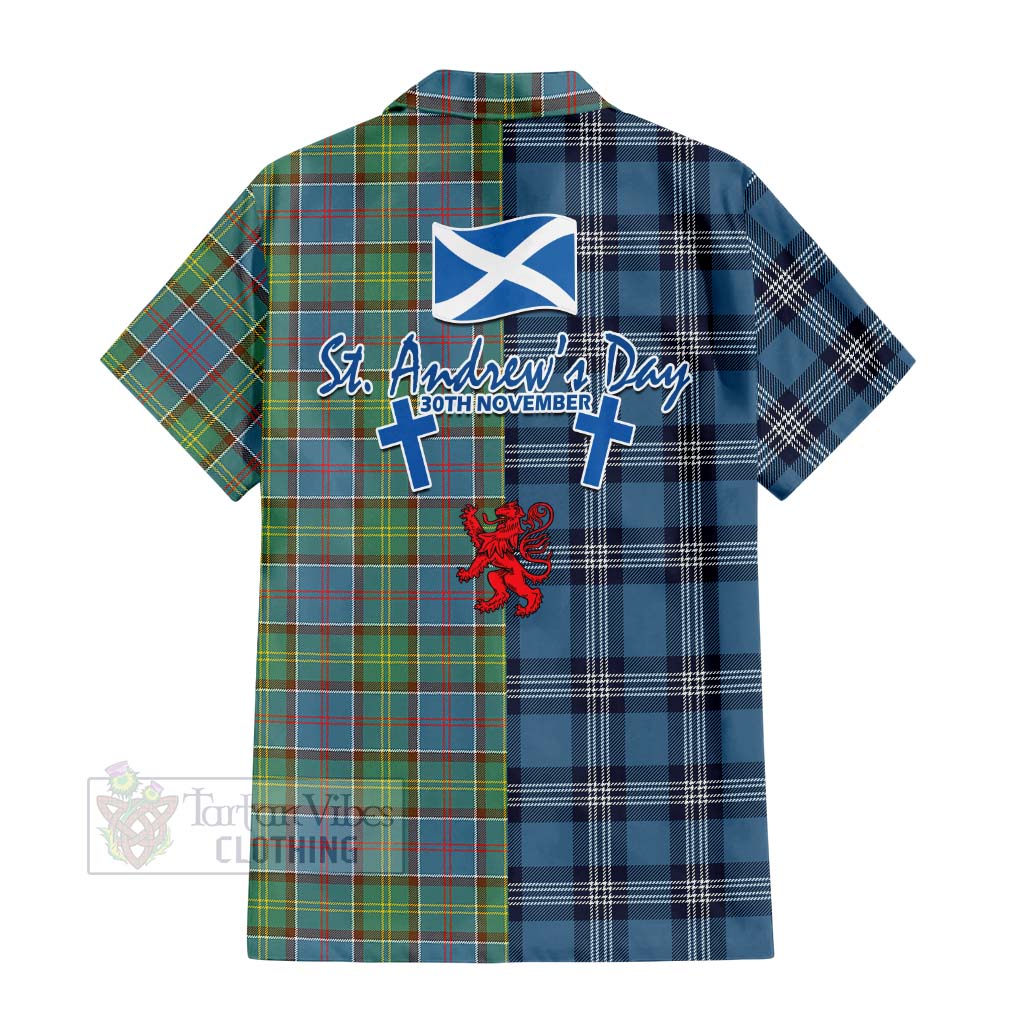 Tartan Vibes Clothing Whitelaw Tartan Short Sleeve Button Shirt Happy St. Andrew's Day Half Tartan Style