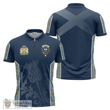 Whitelaw Tartan Zipper Polo Shirt with Family Crest and Scottish Thistle Vibes Sport Style
