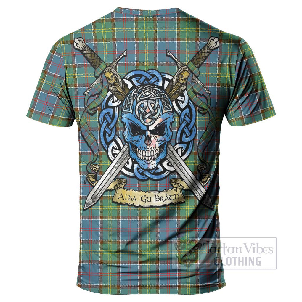 Tartan Vibes Clothing Whitelaw Tartan T-Shirt with Family Crest Celtic Skull Style