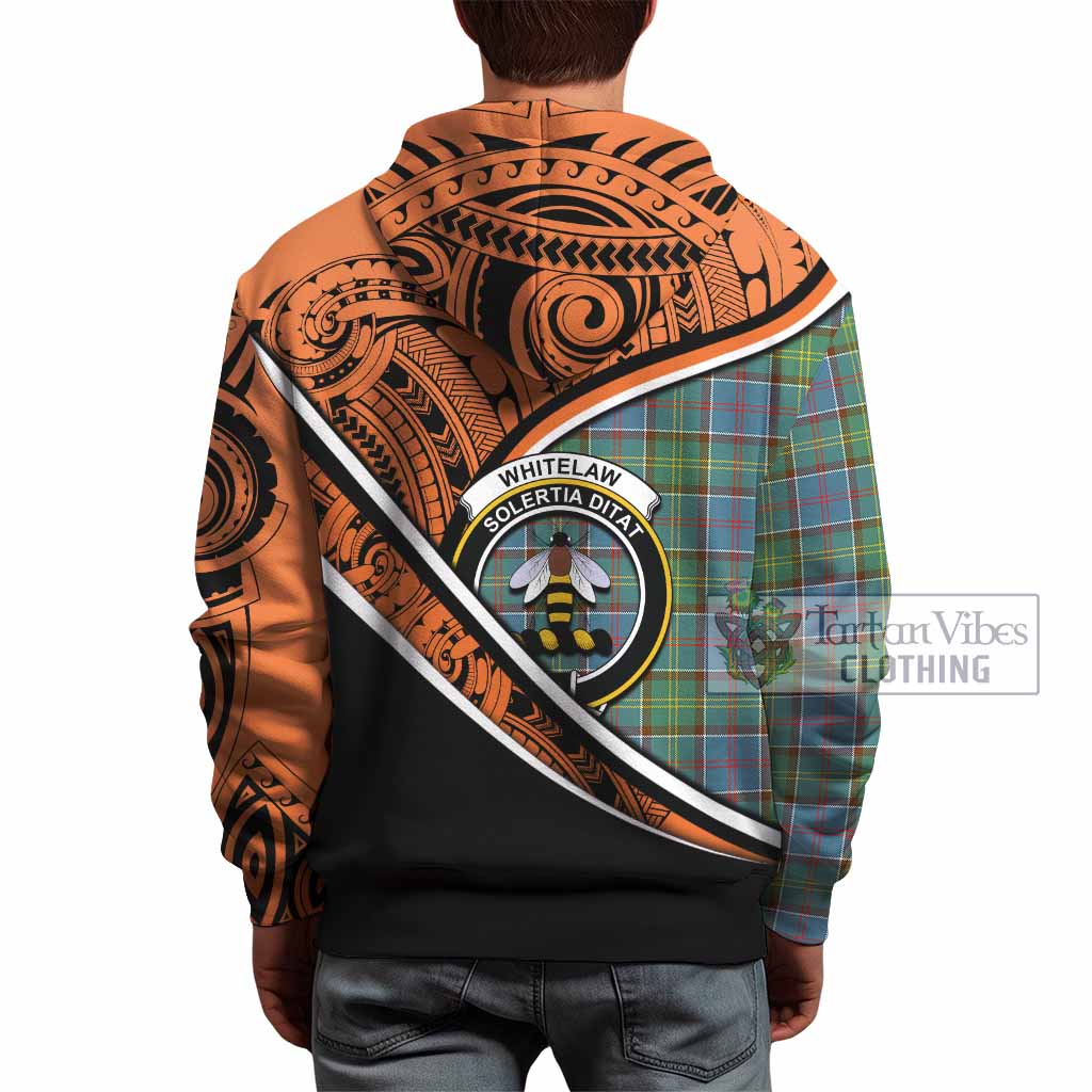 Tartan Vibes Clothing Whitelaw Crest Tartan Hoodie with Maori Tattoo Style - Orange Version