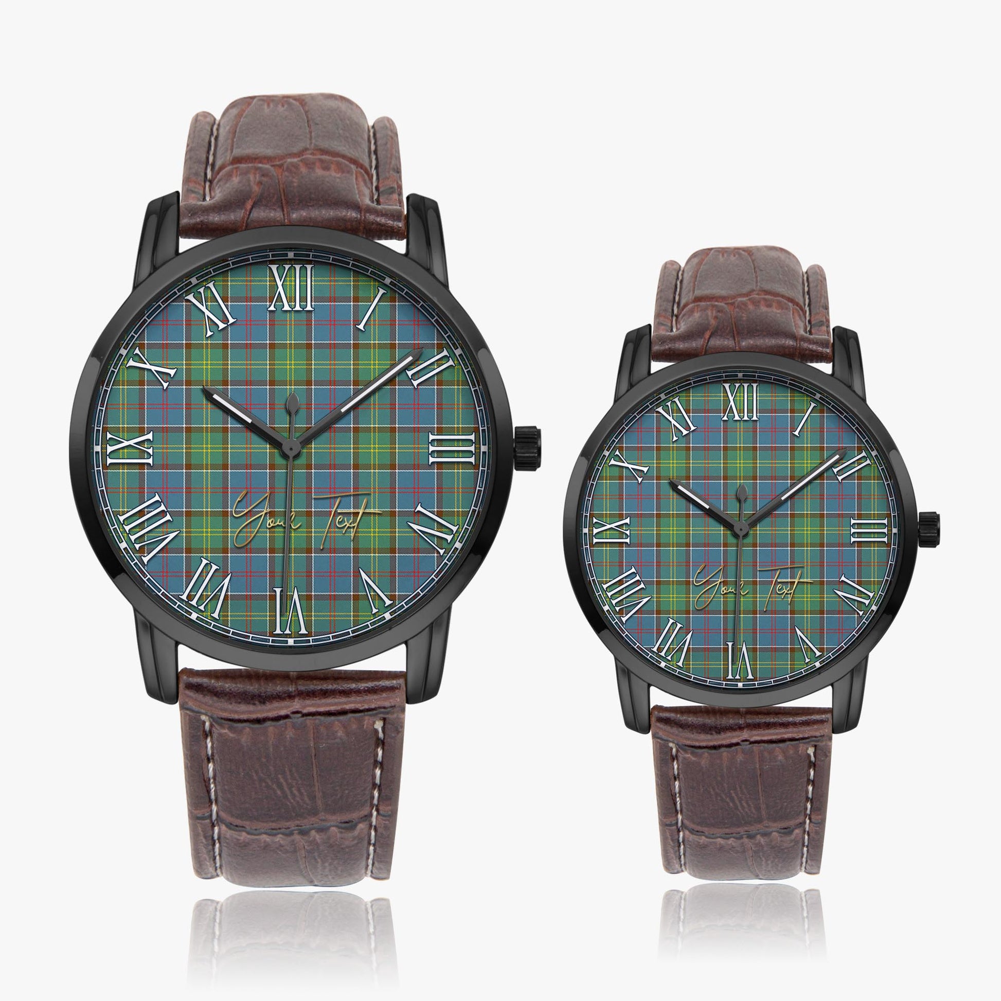 Whitelaw Tartan Personalized Your Text Leather Trap Quartz Watch Wide Type Black Case With Brown Leather Strap - Tartanvibesclothing Shop