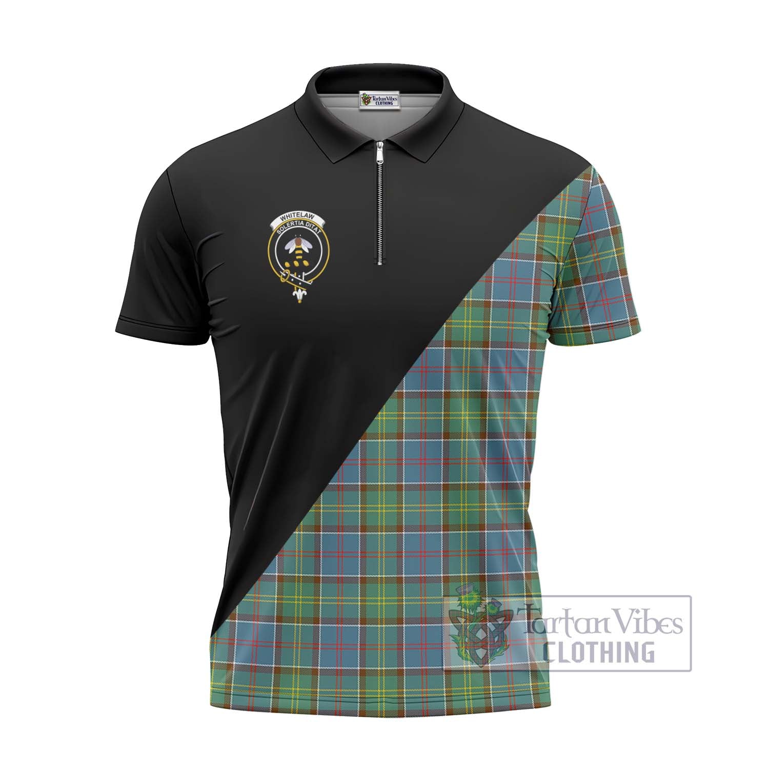 Tartan Vibes Clothing Whitelaw Tartan Zipper Polo Shirt with Family Crest and Military Logo Style