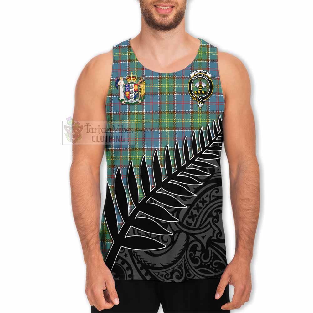 Tartan Vibes Clothing Whitelaw Crest Tartan Men's Tank Top with New Zealand Silver Fern Half Style