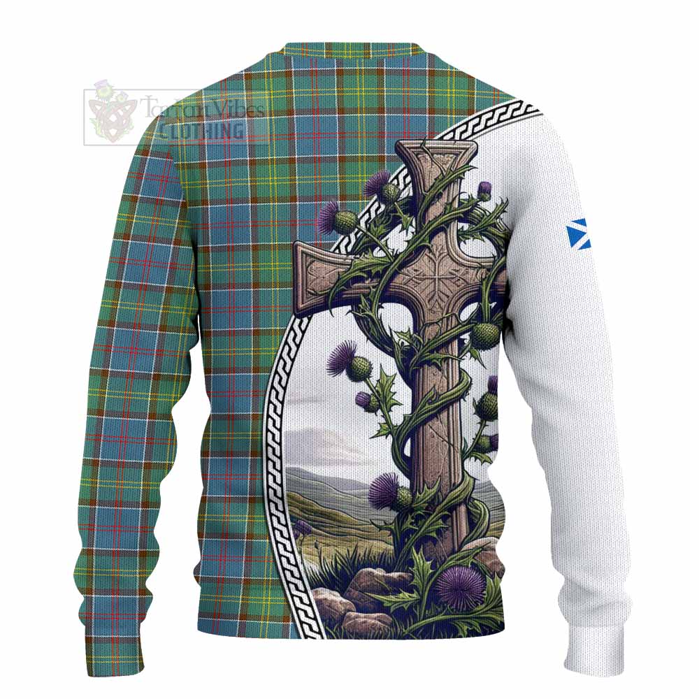 Tartan Vibes Clothing Whitelaw Tartan Knitted Sweater with Family Crest and St. Andrew's Cross Accented by Thistle Vines