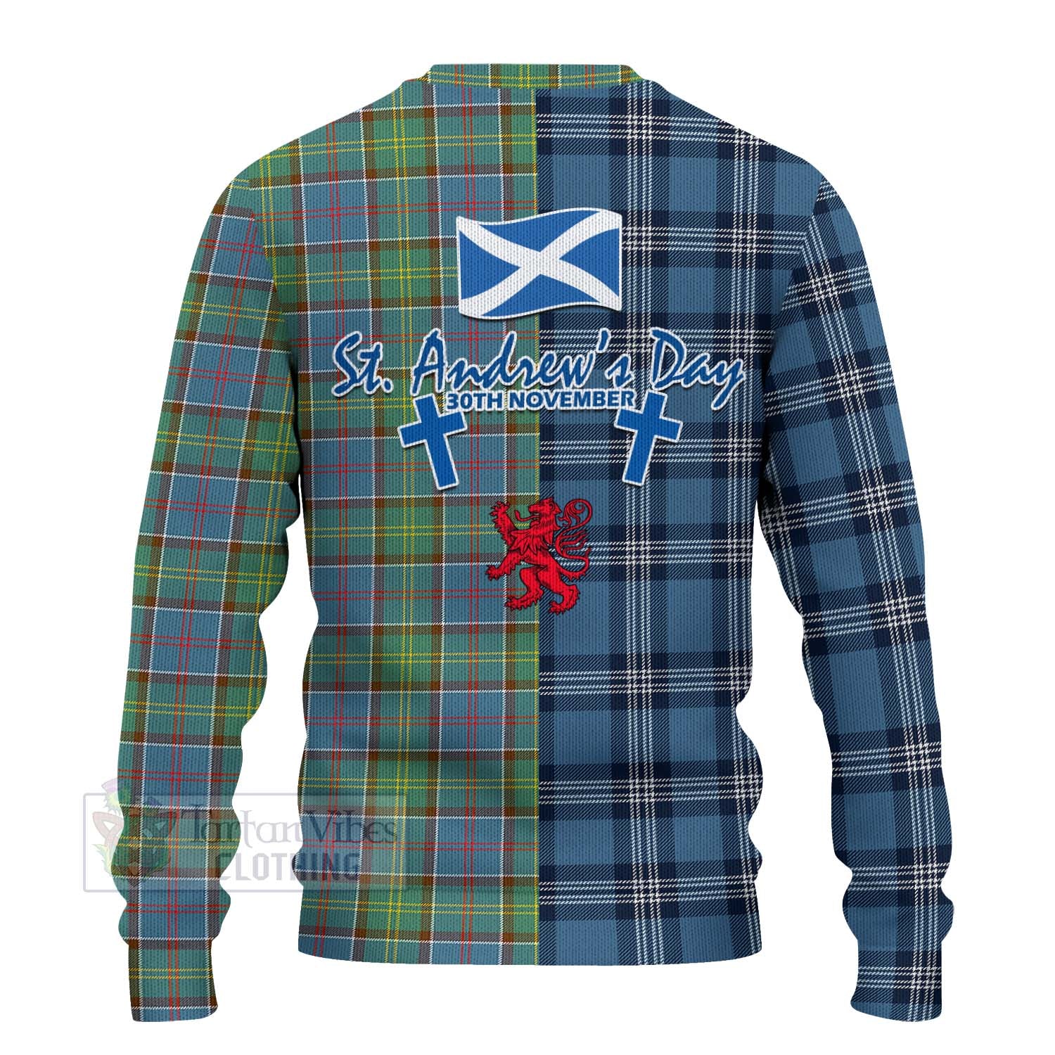 Tartan Vibes Clothing Whitelaw Tartan Knitted Sweater Happy St. Andrew's Day Half Tartan Style