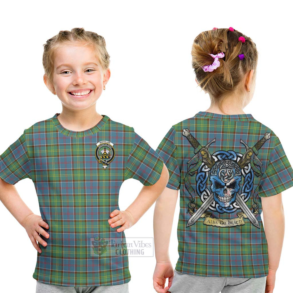 Tartan Vibes Clothing Whitelaw Tartan Kid T-Shirt with Family Crest Celtic Skull Style